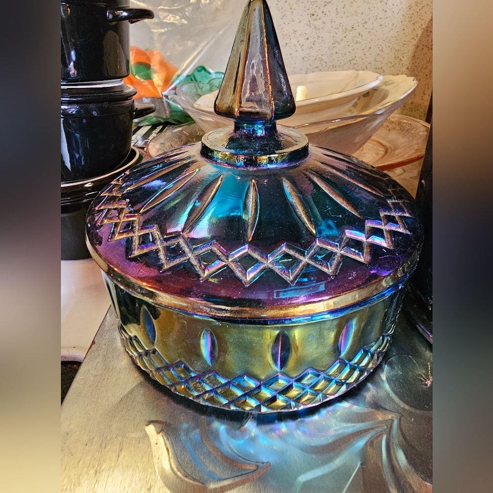Vintage Indian glass candy dish